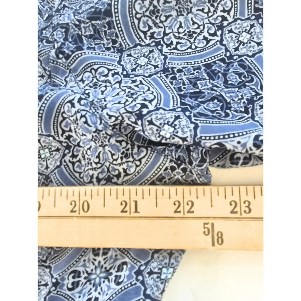 Liz Claiborne Silk Blouse Sz 14 Boho Print Long Sleeve Top Button Blue Office - Picture 3 of 8